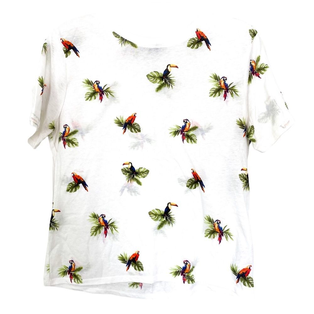 Forever 21 White Tropical Print Crew Neck Short Sleeve Shirt Summer Vacation L